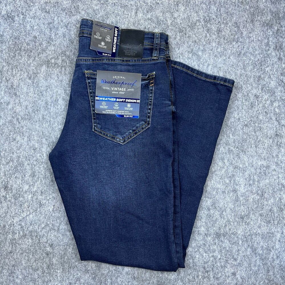 Weatherproof Vintage Men's Jeans Slim Fit Weather Soft Denim Blue Size 34x30